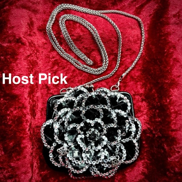 Brighton Handbags - Brighton Black Roselie Patent Leather Bling Coin Purse Bag Pewter Bedazzled Cute